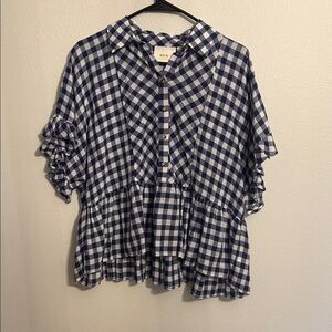 Maeve Navy Gingham Ruffle Top